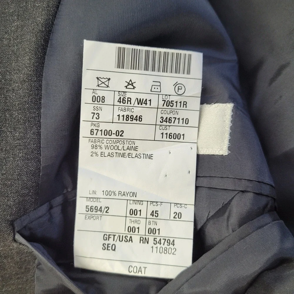 MANI Suit Men's 46R/W41‎ Gray Wool Union Made in USA New Line Dillard's $695